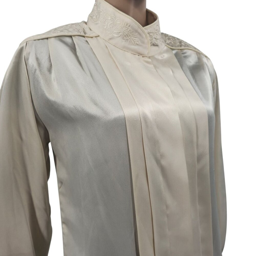 Vintage Cream Potamac Collection  High-Neck Blouse, Women's 10